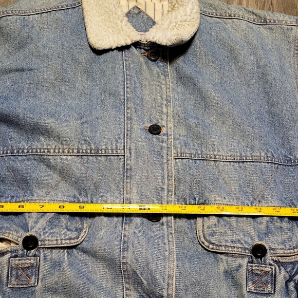 Vintage Jean Bomber Jacket Lined Sherpa Collar Light Wash Denim Coat Size Medium - Picture 7 of 8